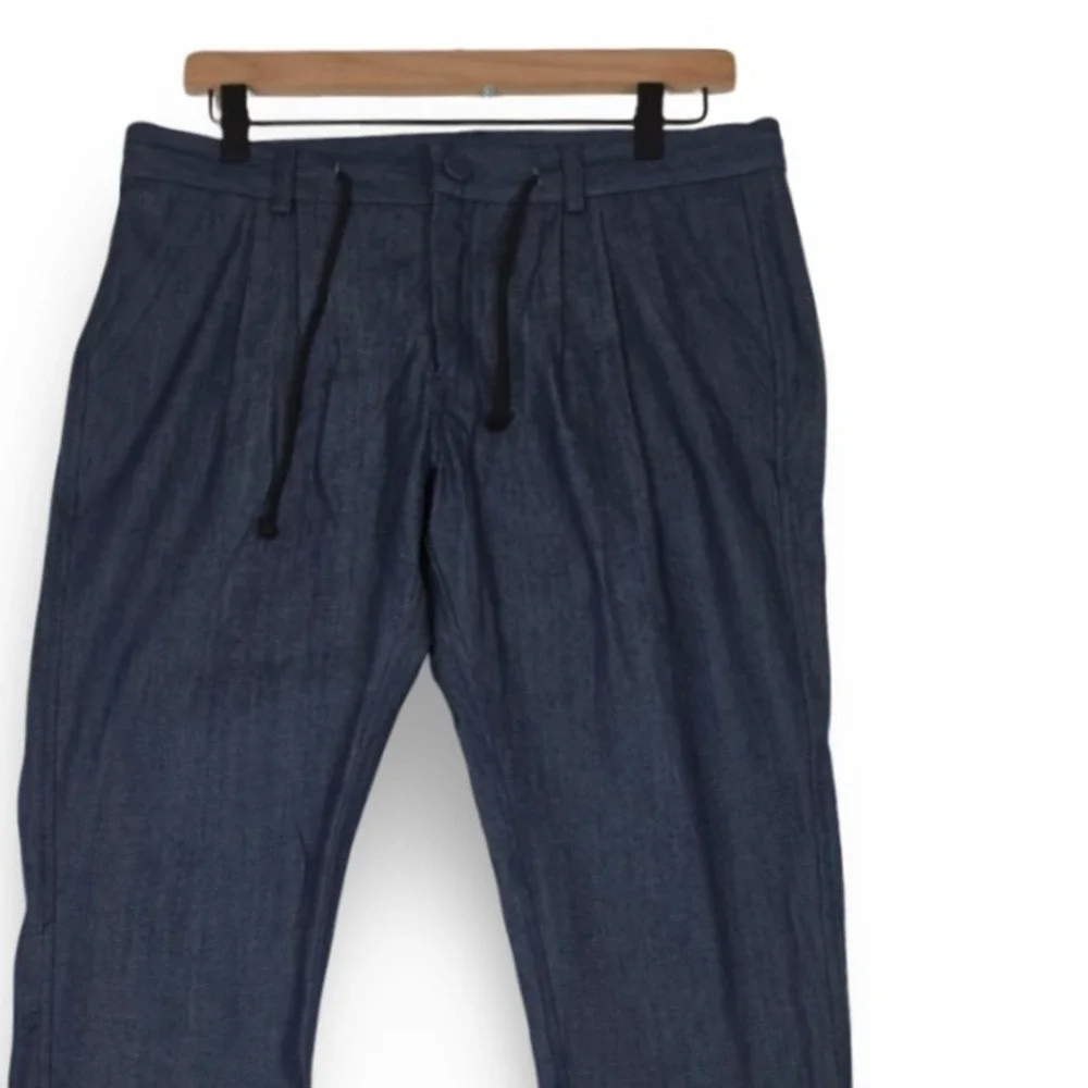 Assembly New York Mens 32 Blue Pleated Drawstring Chambray Trouser Pants Bottoms